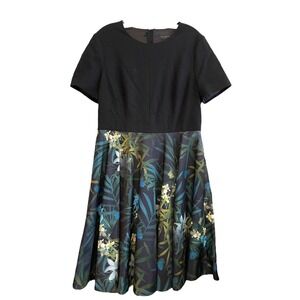 Ted Baker Caprine Twilight Flare Short Sleeve Dress Size 12 Floral Blacka